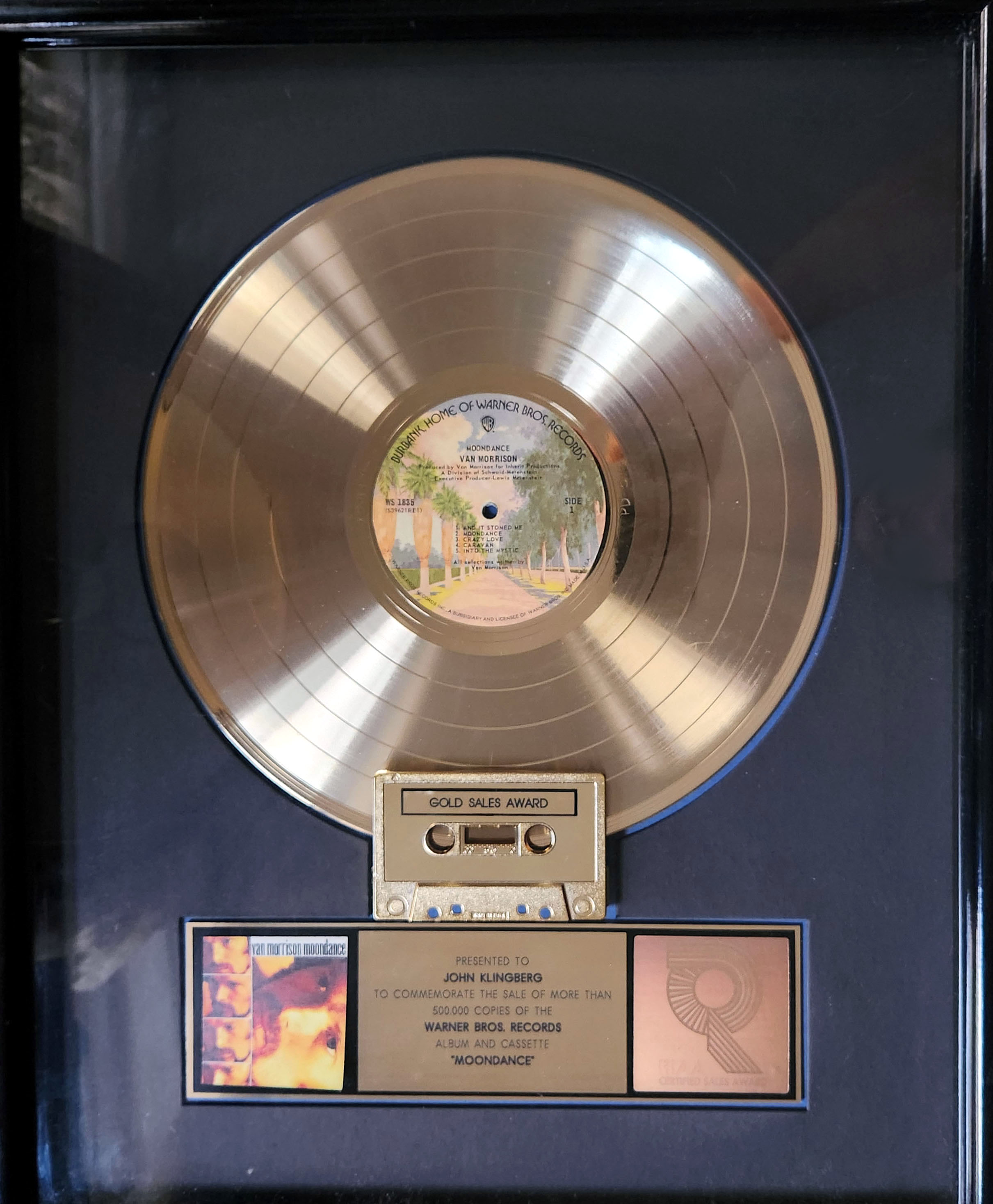Moondance gold sales award, 1976